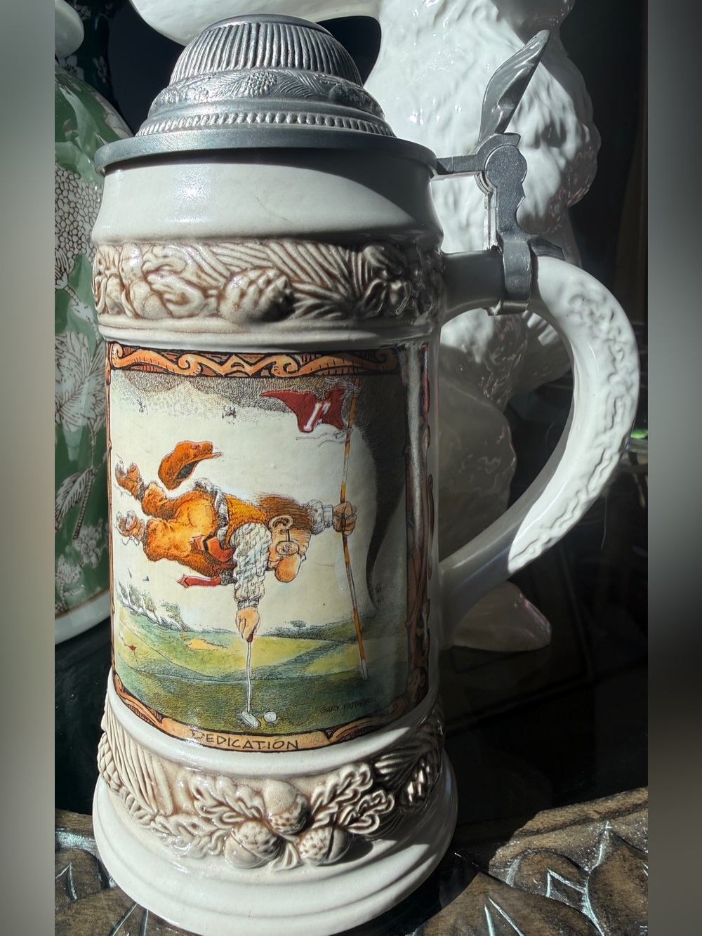 Gerz Germany Gary Patterson Golf Beer Stein 97% Pewter Lid 8”